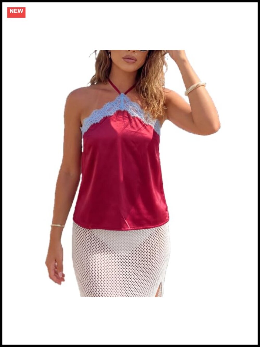 Satin Lace Halter Tank Top Women Y2k Cami Chic Going Out Top